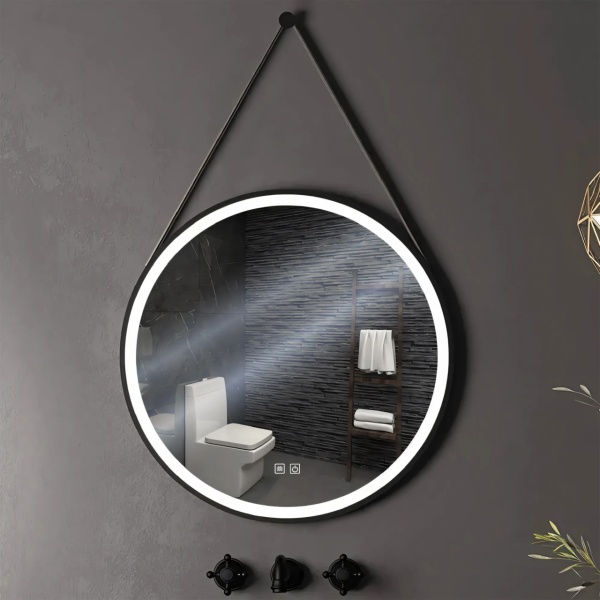 Oglinda rotunda LED suspendata pe curea 80 cm - Img 4