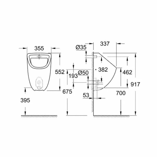 Pisoar cu alimentare ascunsa Grohe Bau Ceramic alb - Img 3