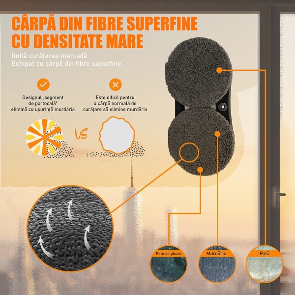 Robot Curatare Geamuri, SeveShop®, Robot Spalat Geamuri Cu Pulverizare Apa Bidirectionala, Stergator Electric Ultra-Subtire Pentru Sticla, Aspirator Geamuri Cu Control APP Si Telecomanda, Tehnologie iAdapt, Protectie Cvadrupla, Alb - Img 9