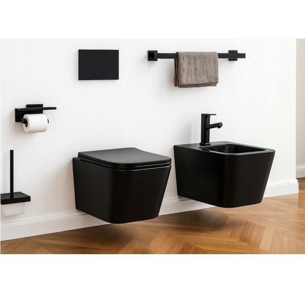 Set Bideu si Vas WC PRO IMPERIA INES RIMLESS BLACK MATT, montaj suspendat, ceramica sanitara, Capac Soft-Close inclus - Img 3