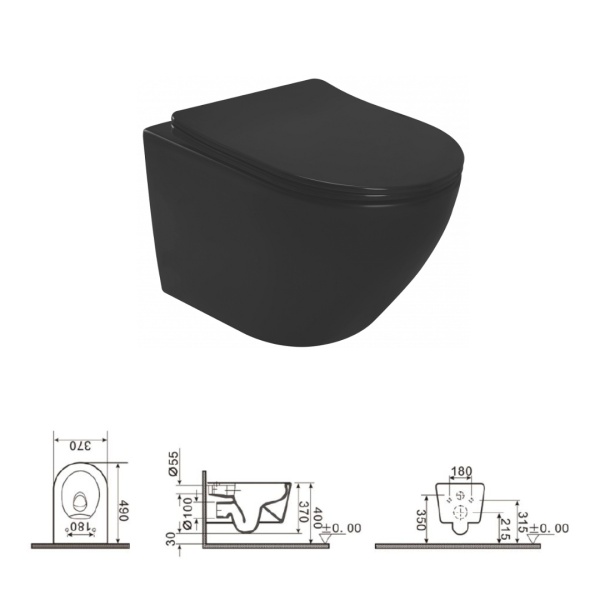 Set Bideu Si Vas WC PRO MOUSSE VITO RIMLESS, Montaj Suspendat, Ceramica Sanitara, Capac Soft-Close Inclus, Negru - Img 4