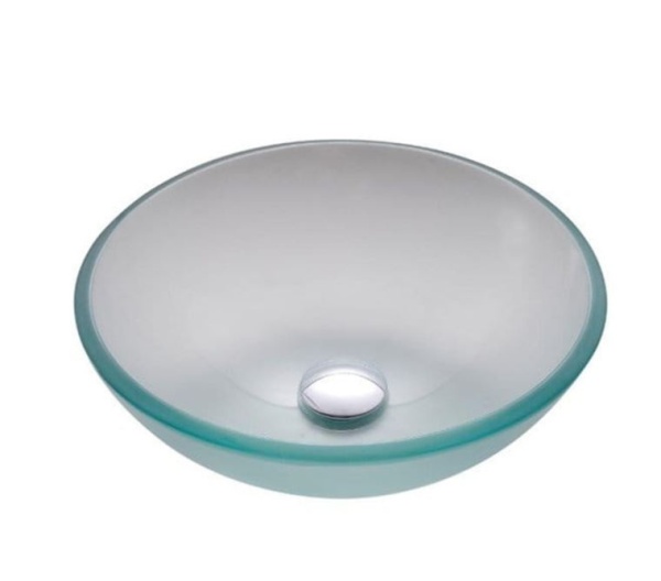 Set complet Chiuveta de blat PRO ERA GLASS si baterie, Forma rotunda, Dimensiuni 42 cm x 42 x 14 cm, Sticla temperata, Incolora matt ( Frozen ) - Img 3