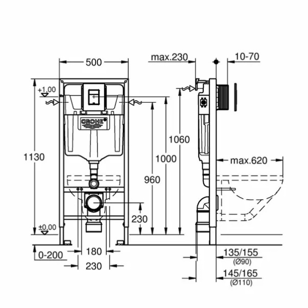 Set rezervor incastrat Grohe Solido 3 in 1 cu clapeta neagra Even - Img 2
