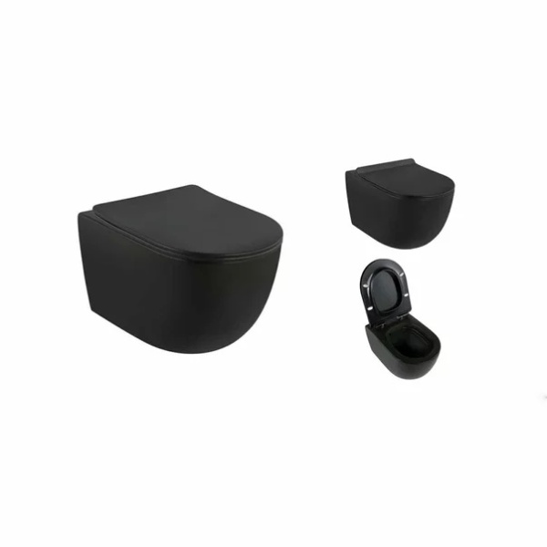 Set vas WC rimless suspendat Fluminia Minerva si capac softclose negru mat - Img 4