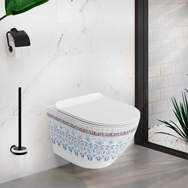 Set vas WC suspendat rimless cu capac soft close Spectrum Trendi Slim alb cu model traditional - Img 2
