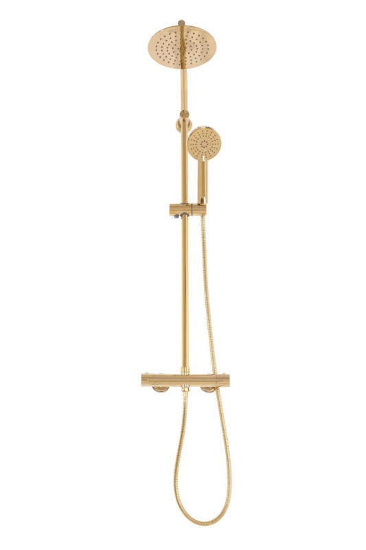 Sistem Complet Cu Termostat De Dus REA BLISS L. GOLD , Montaj Pe Perete, Para Rotunda Tip Ploaie 20 X 20 Cm, 2 Functii , Finisaj Auriu - Img 3