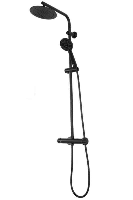 Sistem Complet De Dus Cu Termostat REA BLISS BLACK, Montaj Pe Perete, Para Rotunda Tip Ploaie 20 xX 20 Cm, 2 Functii , Finisaj Negru Mat - Img 3
