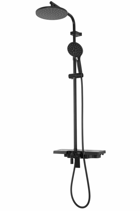 Sistem De Dus Cu Suport Pentru Produse Ingrijire Personala REA SANTOS, Para Rotunda Tip Ploaie 22.5 X 22.5 Cm, 3 Functii , Negru Mat - Img 4