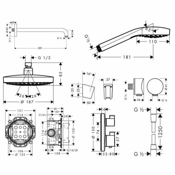 Sistem de dus incastrat Hansgrohe Croma Select S Ecostat S crom lucios - Img 2