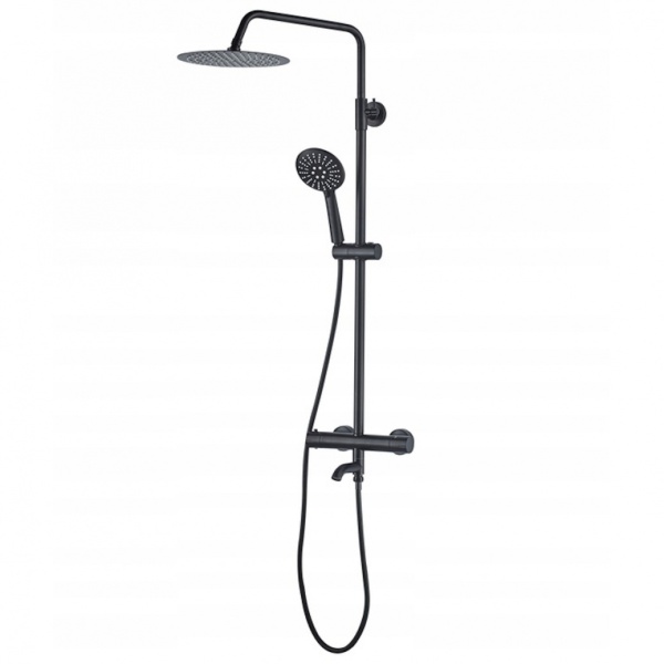 Sistem dus cu termostat REA ERA Lungo Black cu termostat, dus tip ploaie 25x25 cm, montaj pe perete, dus de mana, finisaj Negru Mat - Img 3