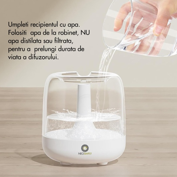 Umidificator de aer cu difuzor aromaterapie NeoSimply® cu lumini LED, Portabil, USB, Rezervor 650ml, 2 moduri de functionare, Lumini de noapte, Umidificator camera si masina auto, Alb - Img 3
