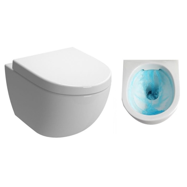Vas WC PRO VERA Alfonzo Rimless, suspendat, ceramica sanitara, 53.5 x 36 x 36 cm, scaun duroplast soft-close, Alb - Img 2