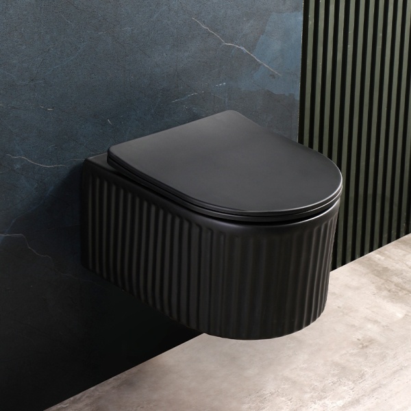 Vas WC suspendat LUMA Negru Mat, Model Canelat, cu capac SoftClose Inclus - Img 5