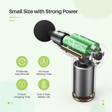 Aparat pentru Masaj Profesional Tip Pistol SeveShop, 4 Capete Interchangeabile, 6 Trepte de Viteza, Motor Silentios, 3200 Percutii, Baterie 1800mAh, Masaj Profund pentru Spate, Umeri, Picioare, Coapse, Abdomen, Design Ergonomic, Negru-Gri - Img 6