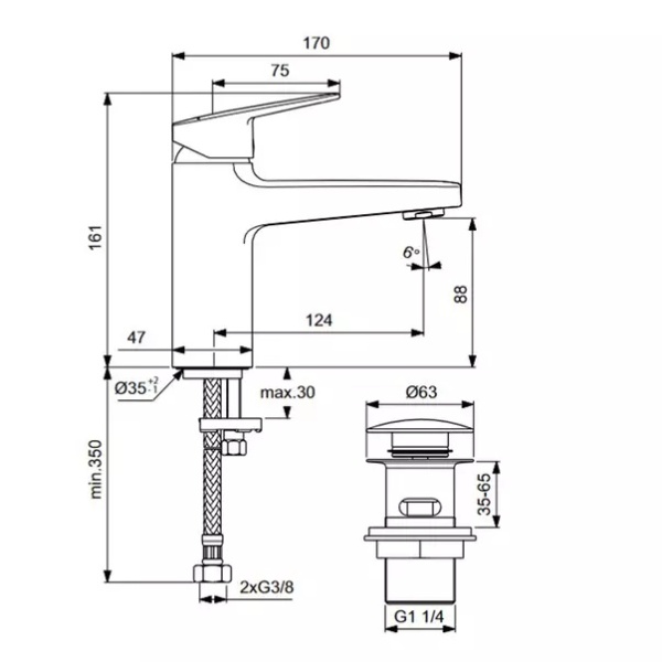 Baterie lavoar cu monocomanda si ventil Click-Clack Ideal Standard Ceraplan - Img 3