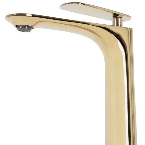 Baterie Lavoar REA BERG GOLD LOW, Montaj Pe Blat, Capat Fix, Monocomanda, Inaltime 16 Cm, Auriu - Img 4