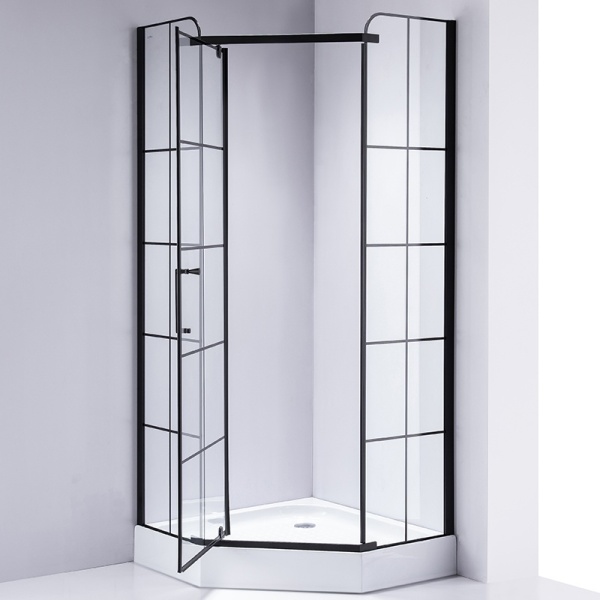 Cabina de dus BS06B Pentagonala, Design Modern 90x90cm ,Culoare Negru , Cu Cadita de dus , Culoare Alb - Img 5