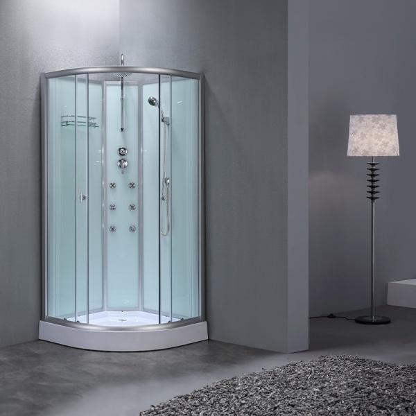 Cabina de dus cu hidromasaj, Cadita Semicirculara, 90x90 cm, Inaltime 215 cm, Culoare Crom - Img 3