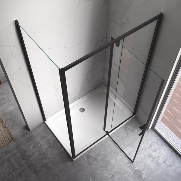 Cabina de dus dreptunghiulara din sticla securizata cu rame negre KZ07A 100 x 90 cm - Img 6