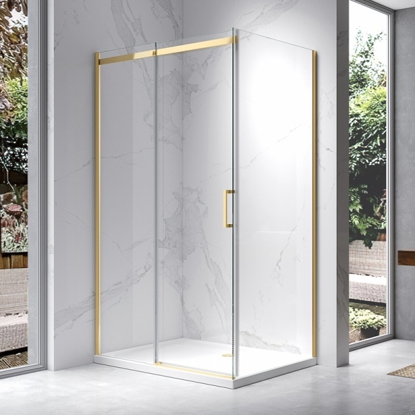 Cabina de dus dreptunghiulara din sticla securizata de 8 mm si rame aurii KZ22A 100 x 80 cm - Img 2