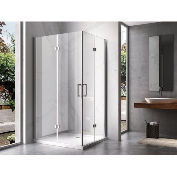 Cabina de dus Dreptunghiulara KZ13A Cu usi Pliabile, Dimensiune 100x90cm ,Culoare Crom - Img 3