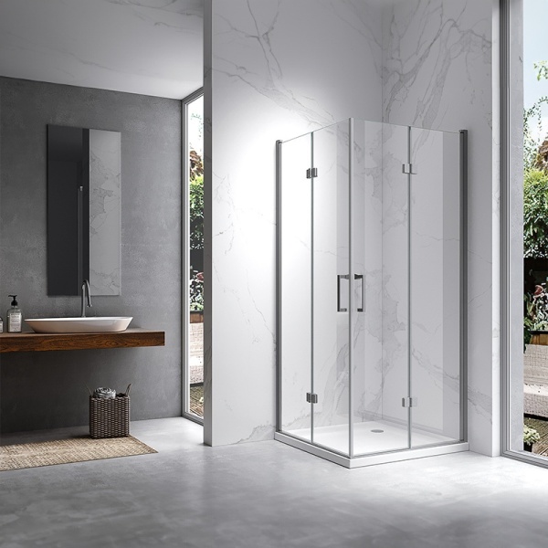 Cabina de dus KZ08B Patrata, Dimensiune 80x80cm , Usi Pliabile, Culoare Otel Periat - Img 5