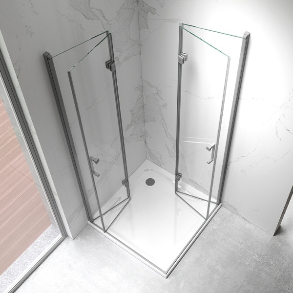 Cabina de dus KZ08C Patrata, Dimesniune 90x90cm, Usi Pliabile, Culoare Otel Periat - Img 5