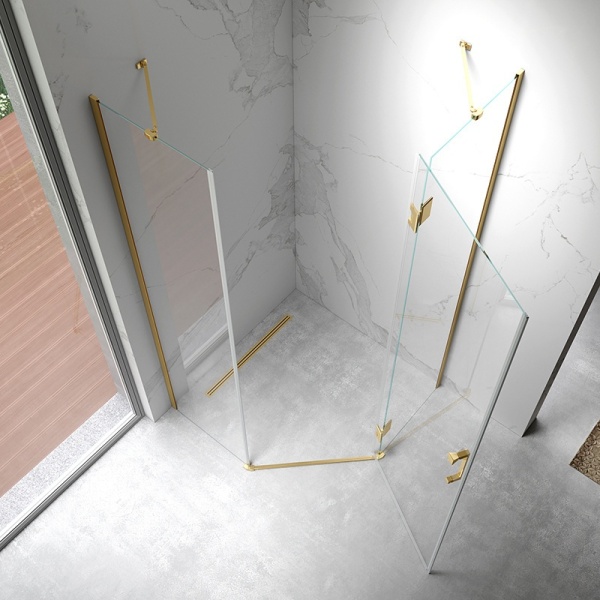 Cabina de dus KZ10B pentagonala, Dimensiune 90x90cm, Culoare Auriu Periat - Img 5