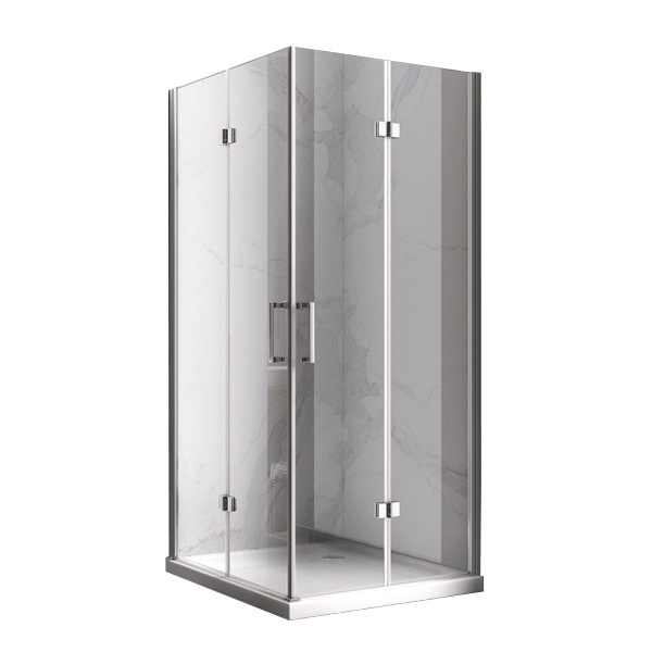 Cabina de dus Patrata, Dimensiune 90x90cm, Culoare Crom+Cadita de dus RIKO neagra - Img 3