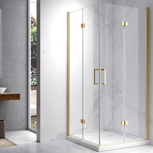 Cabina de dus patrata KZ08C, Dimensiune 90x90 cm, Culoare Auriu - Img 3