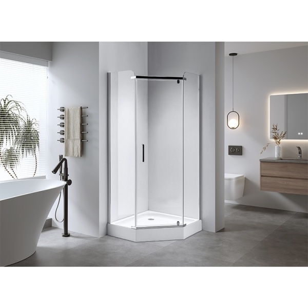 Cabina de dus pentagonala cu cadita inclusa rame cromate KZ91B/SXL07B 90 x 90 - Img 3