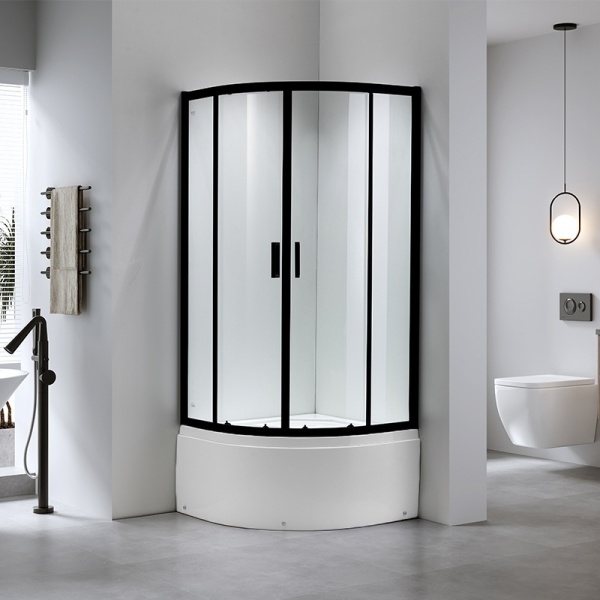 Cabina de dus semicirculara cu rame negre si cadita inalta alba Maja 90 x 90 cm - Img 2