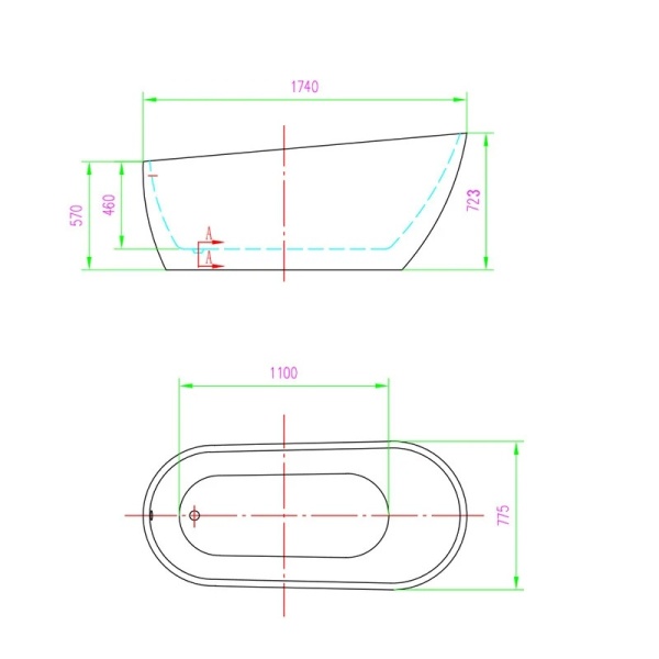 Cad?? freestanding Florida, Natalia Slim , cu intala??ie cu ventil click-clack, culoare alb, dimensiune 174x77.5cm - Img 3