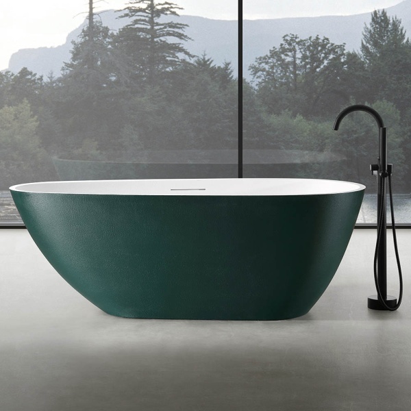 Cada De Baie Freestanding, Design Modern170x75x60cm, Strat Abraziv , Culoare Verde Malachit /Alb - Img 2