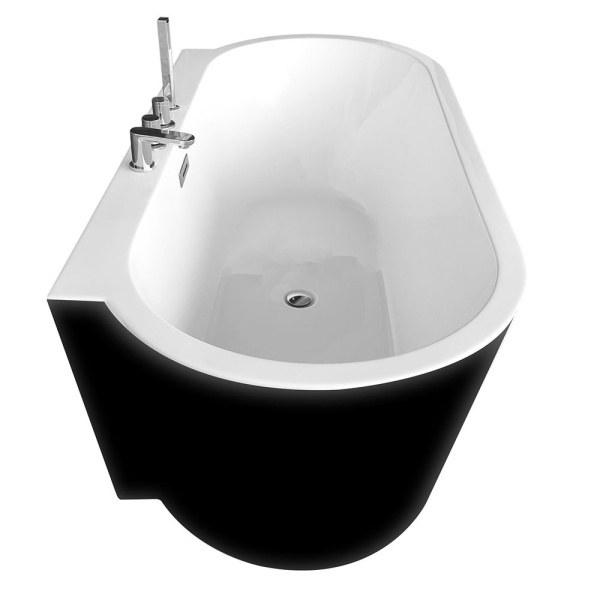 Cada de baie freestanding interior alb, exterior negru, cu baterie cromata inclusa, dimensiuni 170X80X59CM - Img 6