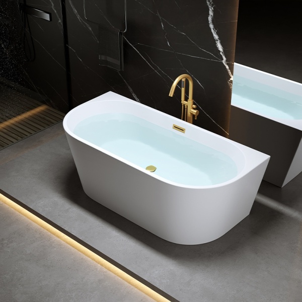 Cada de baie LENA 527C, Dimensiune 160x75cm, Culoare Alb, Deversor Auriu Periat - Img 2