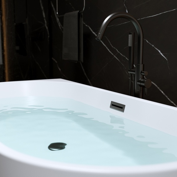 Cada de baie LENA 527C, Dimensiune 160x75cm, Culoare Alb, Deversor Negru - Img 2