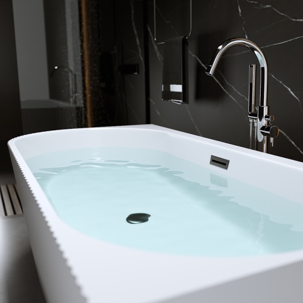 Cada de baie suport RIO 504B, Dimensiune 150x75cm/Dreapta, Culoare Alb, Deversor Negru - Img 3