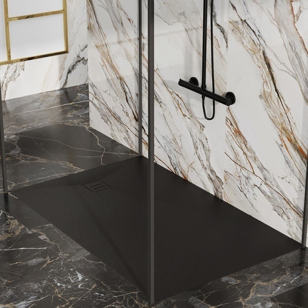 Cadita de du?? dreptunghiulara slim fnisaj piatra RIKO 100x80 cm neagra - Img 4