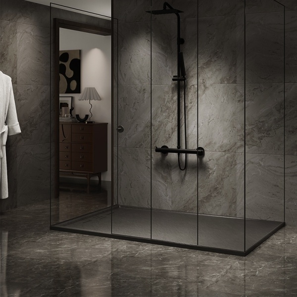 Cadita de dus dreptunghiulara slim imitatie piatra Deko 130 x 80 cm neagra - Img 4