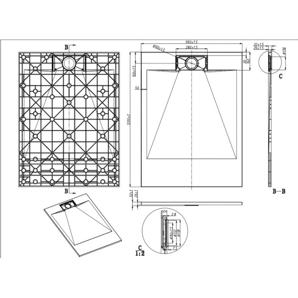 Cadita de dus MIKO Slim , Structura de piatra 120x90cm, Culoare Alb - Img 9
