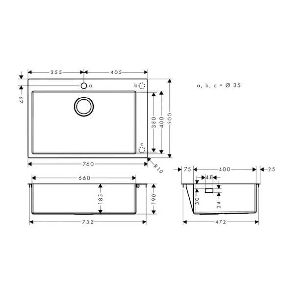 Chiuveta bucatarie inoxidabila Hansgrohe 76x50cm, Culoare Crom periat - Img 3