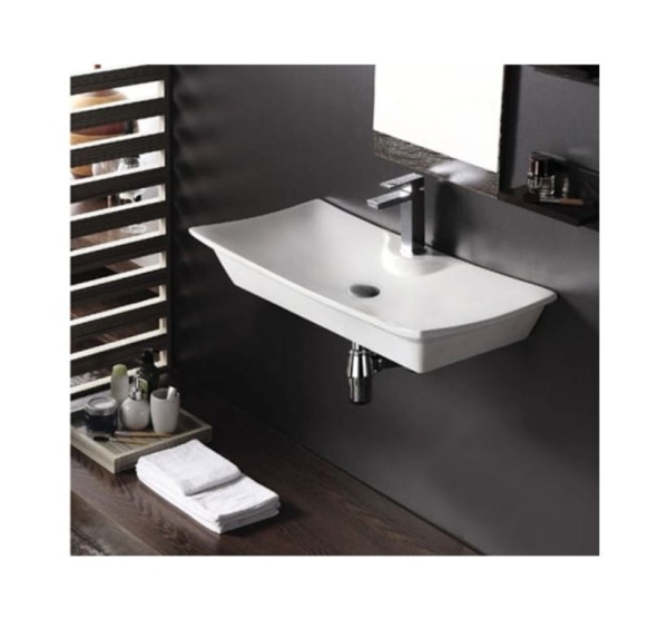 Chiuveta de blat PRO ASTRA, Dimensiuni 80 x 39 x 12 cm, Forma Dreptunghiulara, Ceramica sanitara, cu gaura baterie, Alb - Img 2