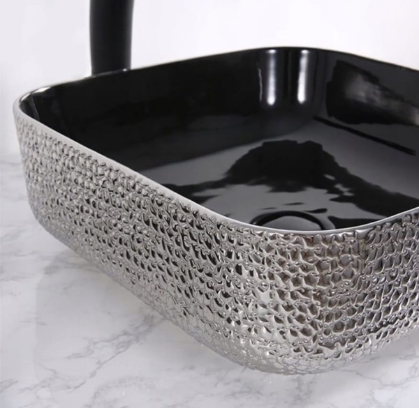 Chiuveta de blat PRO ERA RODO, Dimensiuni 39x 39x 14 cm, Forma Dreptunghiulara, Ceramica sanitara, Fara gaura baterie, Silver si negru - Img 3