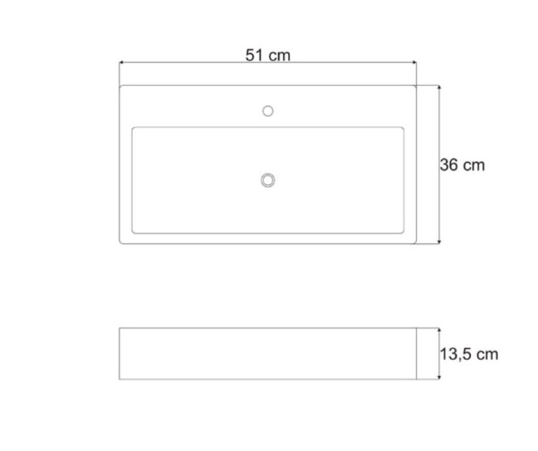 Chiuveta de blat PRO QUADRO, Dimensiuni la alegere, Forma Dreptunghiulara, Ceramica sanitara, Cu gaura baterie, Alb - Img 2