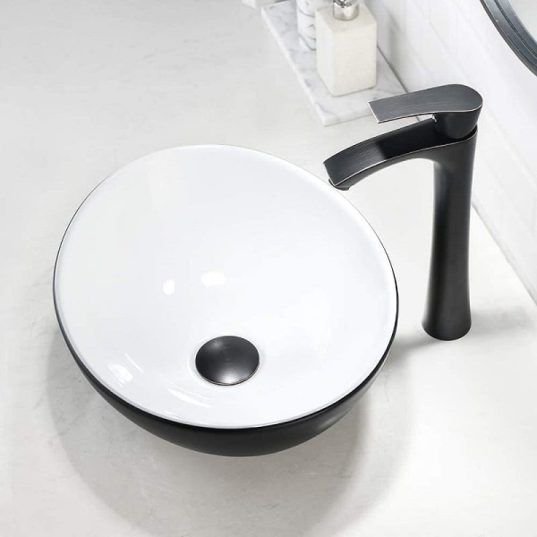 Chiuveta De Blat PRO VERA, 40.5x33x 14 Cm, Montaj Pe Blat, Design Deosebit, Forma Rotunda, Ceramica Sanitara, Alb / Negru - Img 7