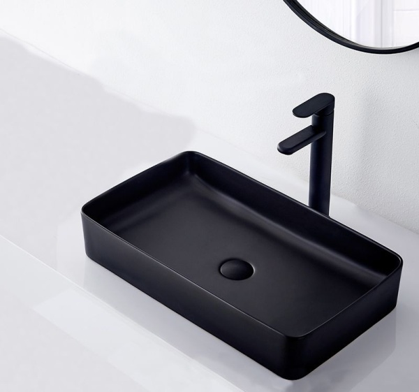 Chiuveta de blat REA Denis, 61x35 X 11 Cm, Montaj Pe Blat, Design Deosebit, Ceramica Sanitara, Negru Mat - Img 7