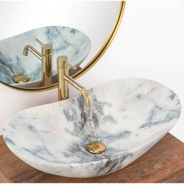 Chiuveta de blat REA ROYAL Granit Shiny, Dimensiuni 60.5 x 36 x 16 cm, Forma Ovala, Ceramica sanitara - Img 2