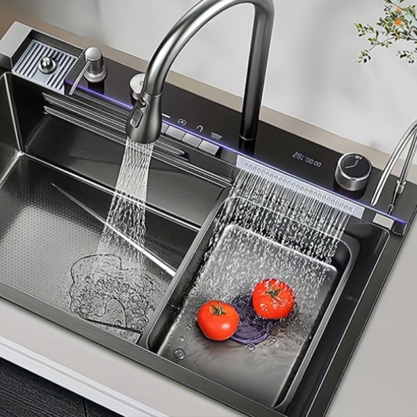 Chiuveta de bucatarie ARGOS multifunctionala, Dimensiune 68x46cm, Culoare Negru, Termostat cu Display LCD - Img 7