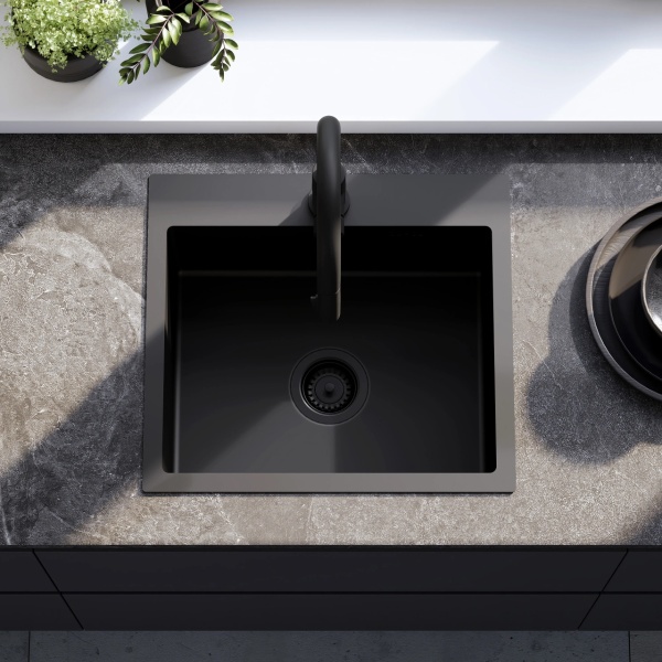 Chiuveta de bucatarie LEO, Model Modern 500x450mm, Culoare Black - Img 8